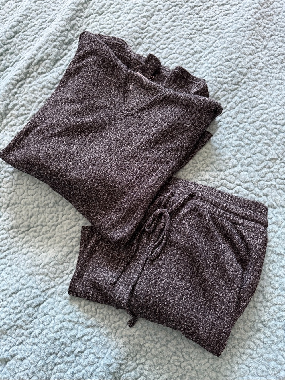 Awhile Stitch Fix Charcoal Waffle Knit Hooded Lounge Set 2X Soft Cozy Set